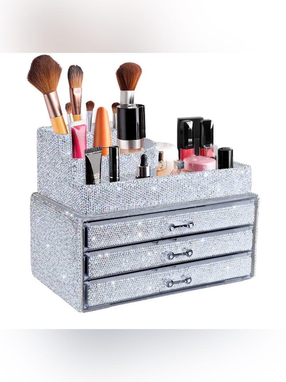 Sparkling Crystal Drawer Organizer in Silver